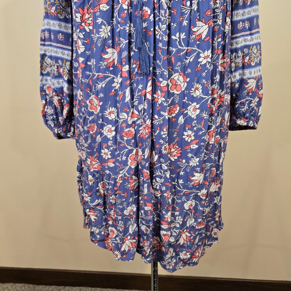 Women's Old Navy Blue Floral Knee Length 3/4 Sleeve Boho Dress | Size Medium - Picture 6 of 11